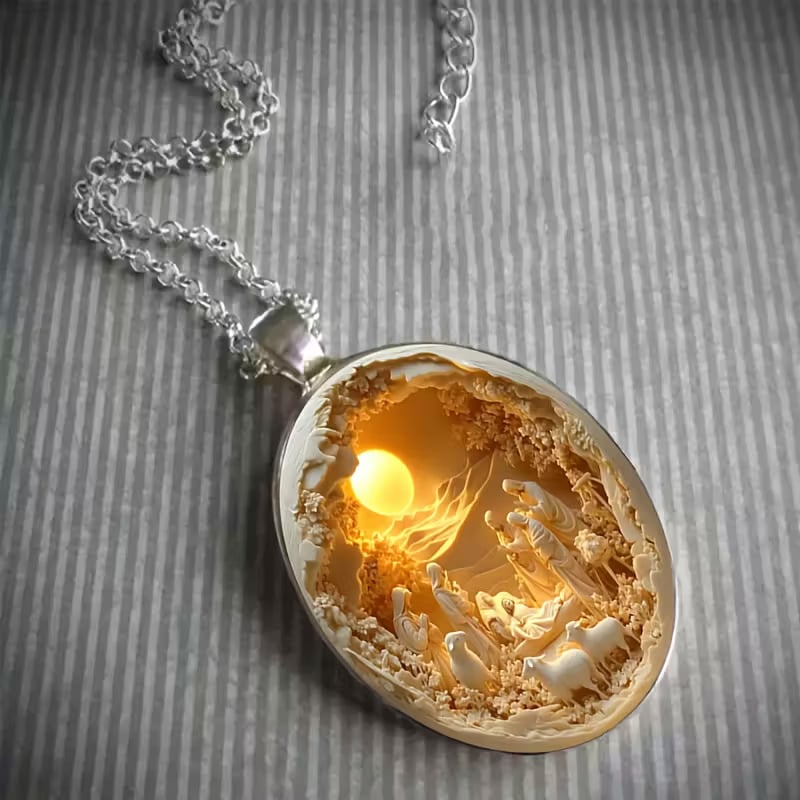 Nativity Scene Oval Pendant Necklace